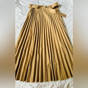 Zara Gold Maxi Pleated A-Line Skirt